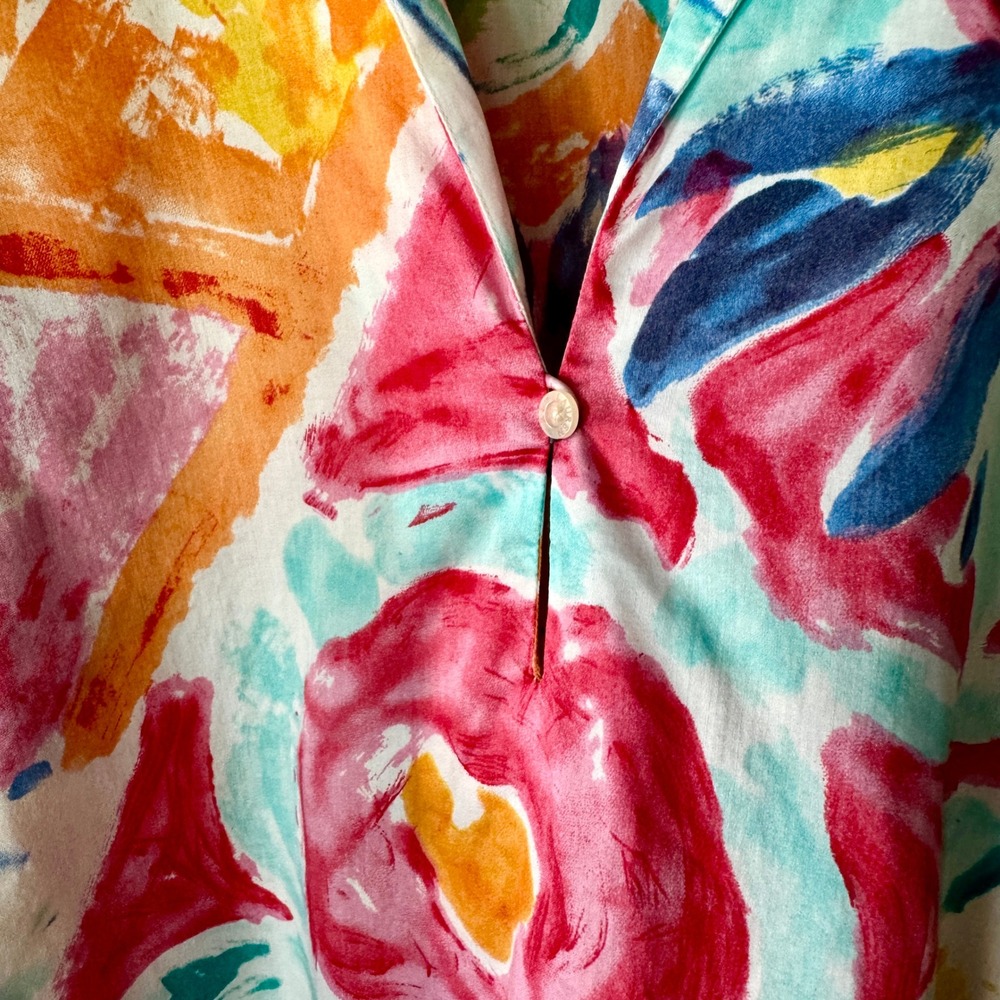Lauren Ralph Lauren Floral Watercolor Cotton Popover Top 3X Multi Light Flowy - Picture 4 of 7